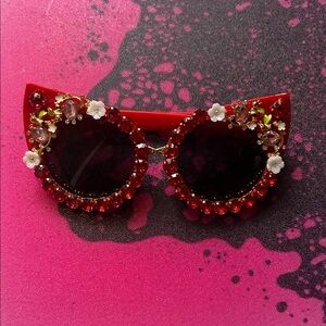 Red Hot Embellished Cat-Eye Sunglasses